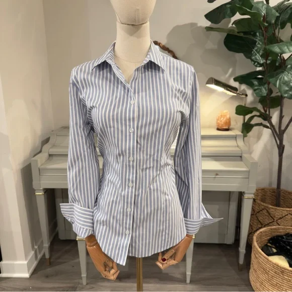 Chico’s No-Iron Blue & White Striped Button-Down Shirt - Size 1 (US 8/10 M/L) - Picture 3 of 11